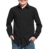 Haloumoning Boys Long Sleeve Dress Shirts Collared Button-Down Shirt School Uniform Shirts with Chest Pocket 5-14 Years