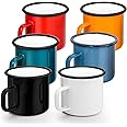 HaSteeL 12oz Enamel Campfire Mugs, Small Vintage Camping Mug Cup Set of 6 for Coffee Tea Milk, Portable and Durable for Home,