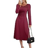 Dokotoo Women's Casual Long Sleeve Dresses Fashion Fall Lace Crewneck Elegant Solid Formal Midi Dress