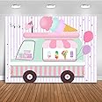 Mocsicka Ice Cream Backdrop Ice Cream Truck Birthday Party Background Girls Birthday Party Cake Table Decoration Photo Booth Props (7x5ft)