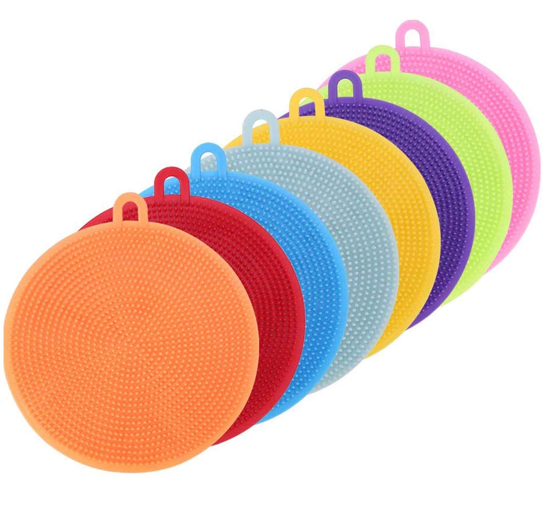 rainday Silicone Sponge Silicone Dish, 8pcs Sponge Dish Scrubber Food Grade Antibacterial Kitchen Dish Cleaning Sponge Brush for Pot Pan Dish Bowl Fruit Vegetable