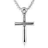 HZMAN Baseball Cross Sports Pendant Stainless Steel Baseball Bat Cross Necklace, Large and Small