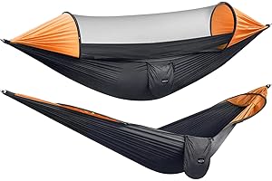 G4Free Large Camping Hammock with Mosquito Net 2 Person Pop-up Parachute Lightweight Hanging Hammocks Tree Straps Swing Bed for Outdoor Backpacking Backyard Hiking