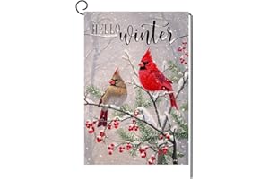 BLKWHT Winter Cardinal Bird Garden Flag 12x18 Vertical Double Sided Farmhouse Trees Snow Christmas Holiday Outside Decorations Burlap Yard Flag BW233