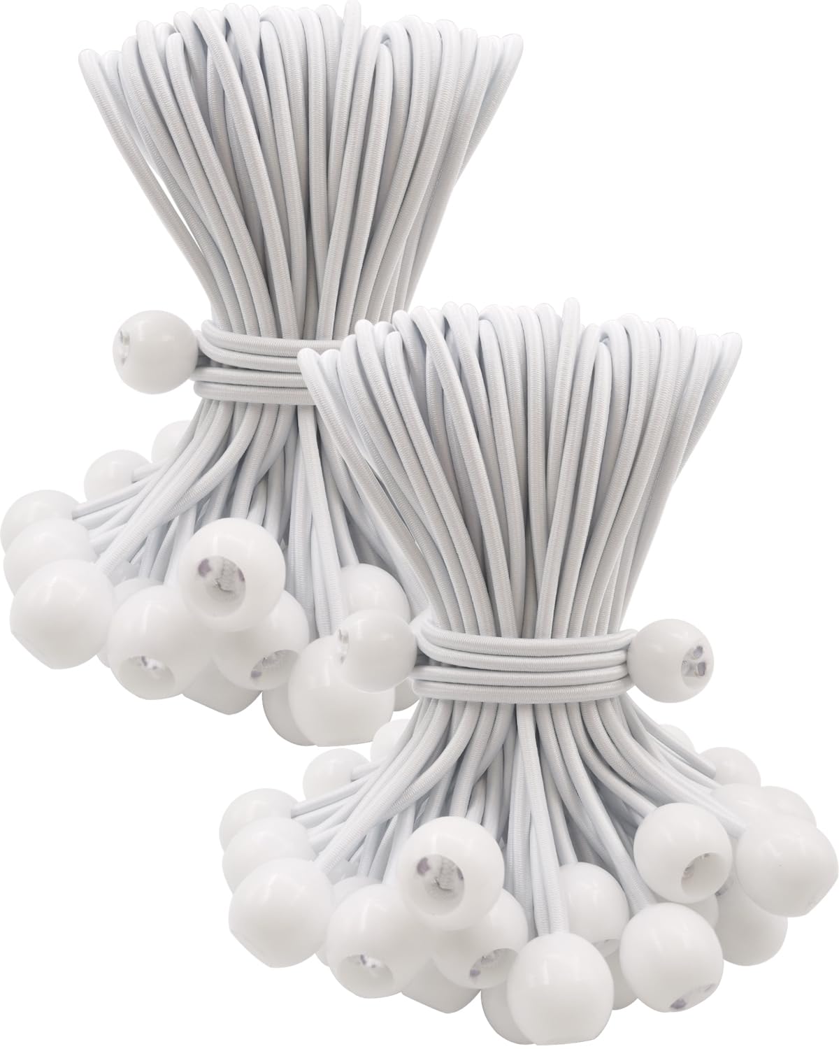 BINCKIN Bungee Balls 100 Pcs, 6 Inch Bungee Cords with Balls, Tent Accessories for Camping Tarp, Tents, Canopy and Fixings (White)