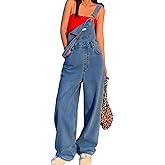 EMMIOL Women's Denim Overalls, Baggy Loose Fit Wide Leg Jumpsuit, 90s Vintage Style Overall with Adjustable Straps