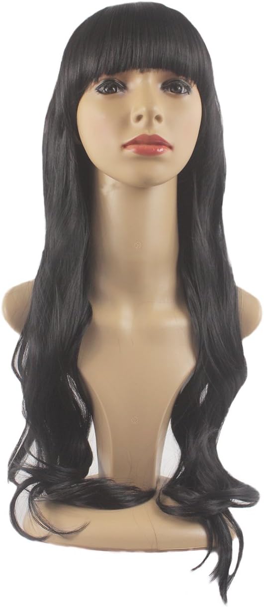 Xiaoyu Sexy and Charming Ladies Flat Bangs Long Curly Wig - Black