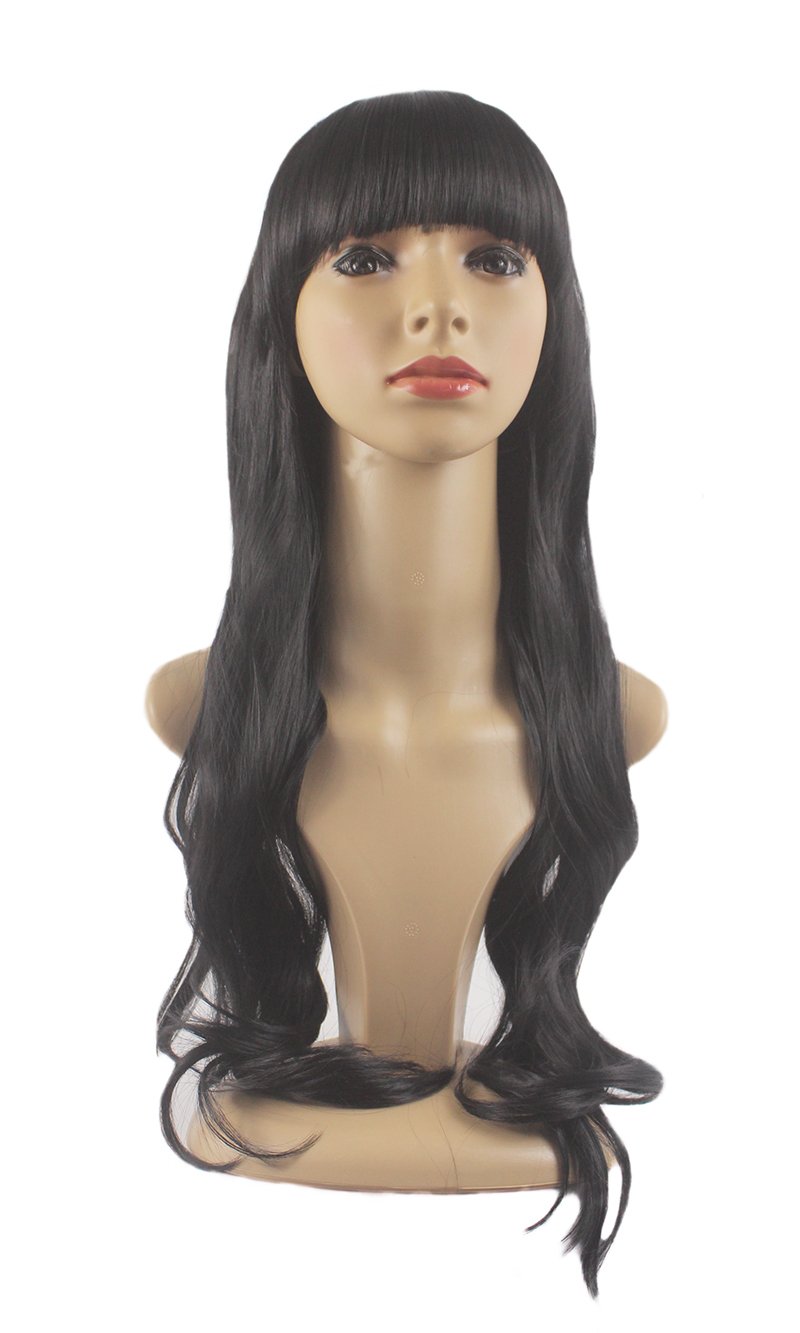 Xiaoyu Sexy and Charming Ladies Flat Bangs Long Curly Wig - Black
