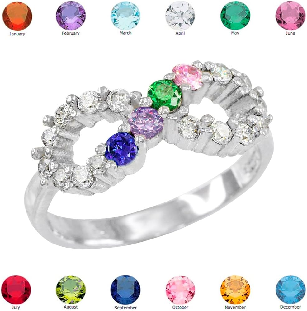 Birthstone Infinity Rings Solid 925 Sterling Silver Personalized 4