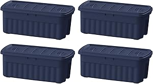 Rubbermaid Roughneck 50 Gallon Rugged Stackable Storage Tote Container, Dark Indigo Metallic (4 Pack)