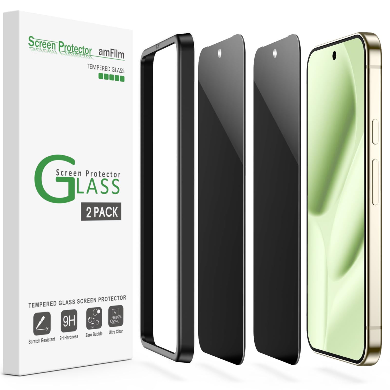 Photo 1 of amFilm Designed for 2 Pack Google Pixel 10/9 Pro XL 6.8" Privacy Screen Protector 2025/2024 Tempered Glass, Ultrasonic Fingerprint Compatible, with Easy Installation Frame, Anti Scratch, Bubble Free