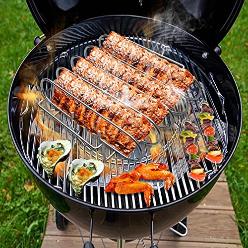 OurWarm Rib Rack for Smoking, Stainless Steel Roasting Stand with Oil Brush, NonStick BBQ Rib