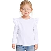 ZFZDRen 12M-14Y Toddler Baby Girls T Shirt Solid Color Blouse Ruffle Top Cotton Casual Tees Plain Shirt