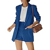 Women's 2 Piece Open Front Long Sleeve Blazer and Solid Short Pants Suit Sets