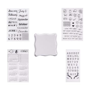 PH PandaHall 4 Sheets Clear Silicone Stamps Alphabet Calendar Symbol Stamp Seal Set with Square Acrylic Block Pad for Cards Making DIY Scrapbooking Photo