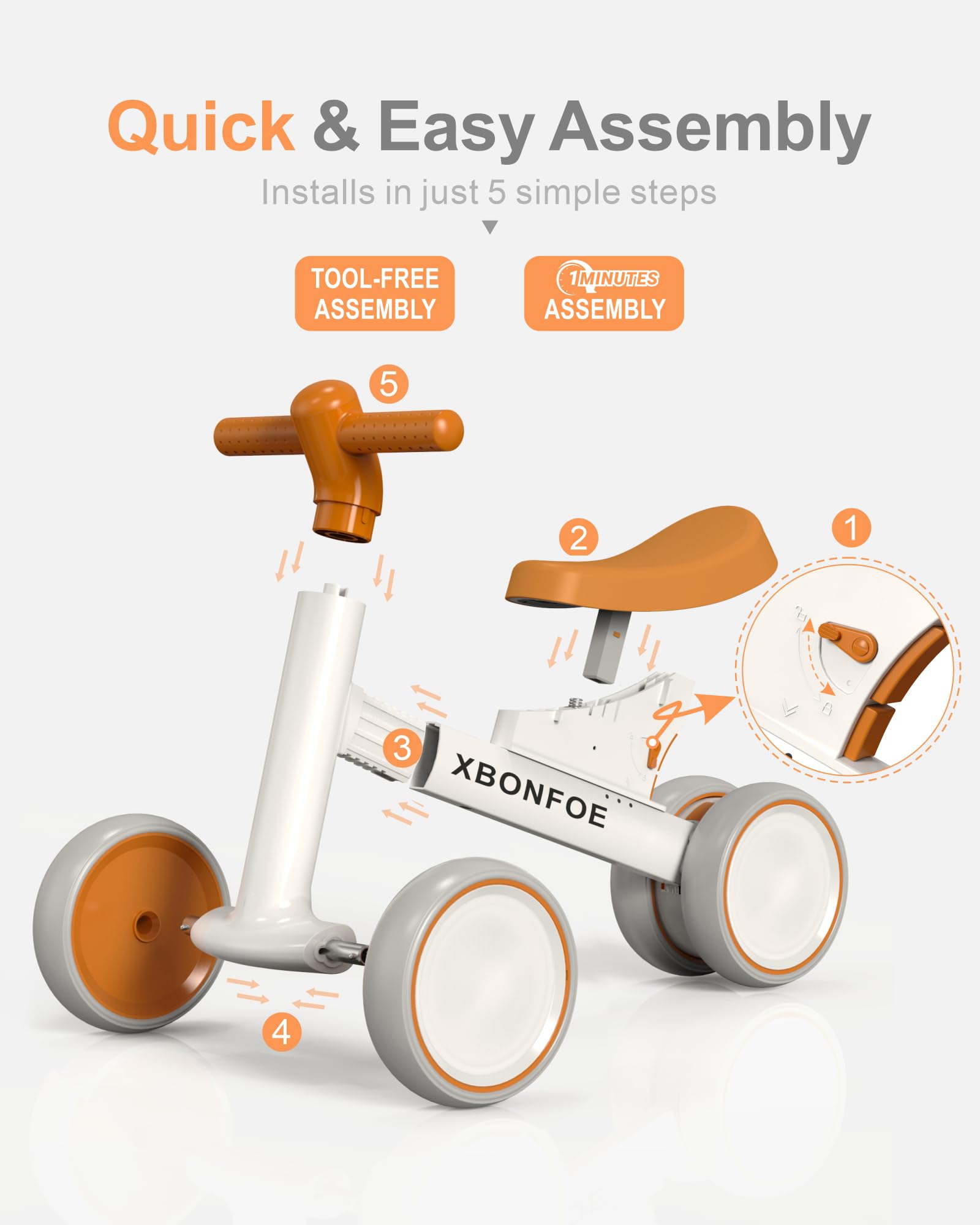 Baby Balance Bike for 1 Year Old Boys Girls, 10-24 Month Toddler Balance Bike, Baby Bike with No Pedal 4 Silence Wheels, First Ride on Toys with Adjustable Soft Seat, First Birthday Gifts