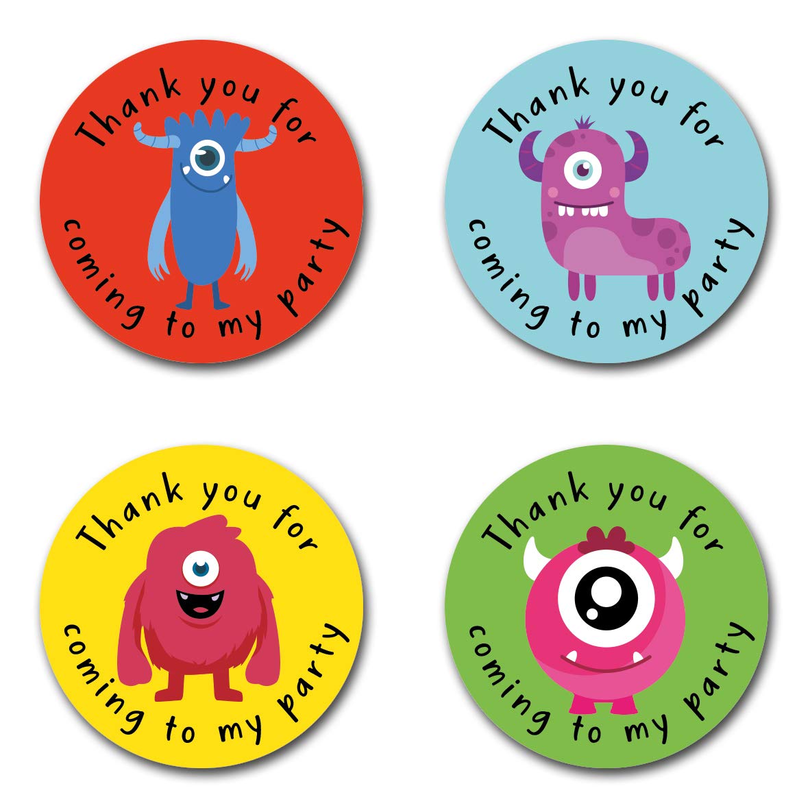 40mm Monster *Thank You For Coming To My Party* Round Stickers for Party Bags & Sweet Cones (24 x Stickers)