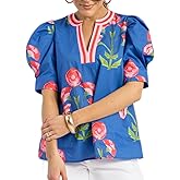 Y2k Women Boho Floral Blouse Puff Short Sleeve V Neck Vintage Flower Print Patchwork Shirt Going Out Tops
