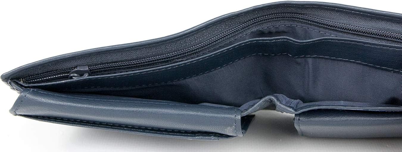 FLW Corsi Grey-Blue Tri-Fold Genuine Leather Wallet Without Logos Or Markings - Image 5