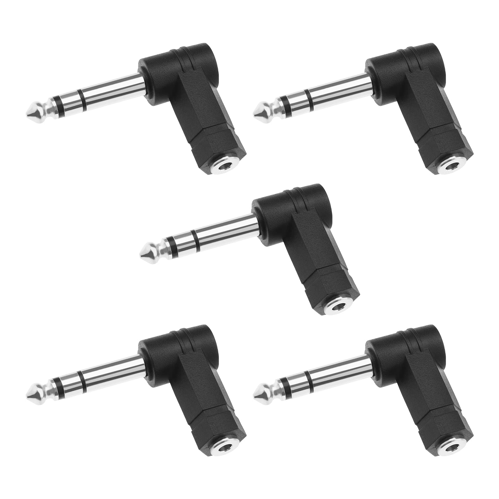 5PCS Stereo Audio Adapter Right Angle 6.35mm 3 Pole TRS Male to 3.5mm Female Connector Converter for Earphone Headphone Electric Piano Guitar Mixer