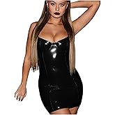 Srieox Womens Latex Mini Dress Faux Leather Bodycon Sexy Club Dresses for Women
