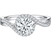 Dazzlingrock Collection GRA Certified D Color VVS1 1.50 Cttw Round Moissanite Vintage Twisted Engagement Ring for Women in 925 Sterling Silver