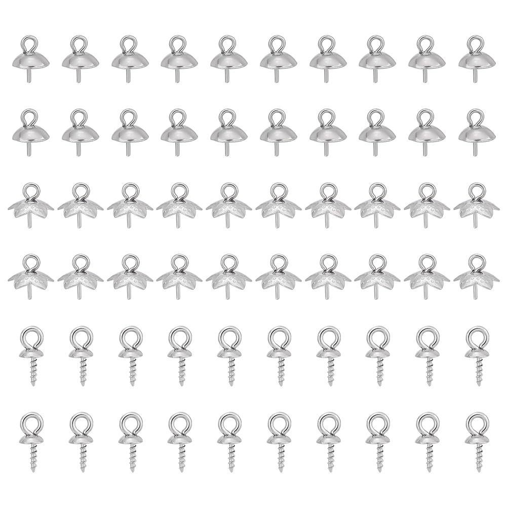 UNICRAFTALE 60Pcs Pendants Pinch Charm Connector Findings Pendant Bails Clasps Stainless Steel Cup Pearl Peg Bails Pin Pendants for DIY Jewelry Making 8~10x4~7mm