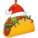 HEYINSHEN Taco Ornament Funny Santa Hat Taco Food Christmas Ornament Mexican Christmas Ornaments 2D Taco Lover Hanging Ornament for Kids Girl Boy Woman Mom Sister Men Mexican Xmas Home Party Favor