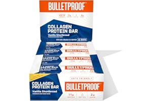 Bulletproof Vanilla Shortbread Collagen Protein Bars, Pack of 12, Keto-Friendly Snack with MCT Oil, 2g Sugar, No Added Sugar, Grass-Fed Collagen