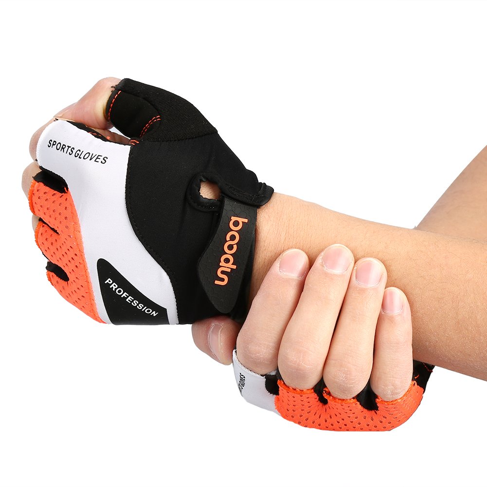 Vbiger Cycling Gloves, Men\'s Half Finger Biking Gloves MTB Gloves with Anti-Shock Gel Pad (B-Orange, M)