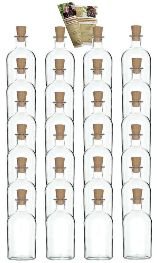 gouveo 24er Set Flasche Apotheker 100 ml inkl. Spitzkorken, Likörflasche, Schnapsflasche