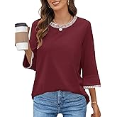 MEROKEETY Women's 3/4 Length Sleeve Tops Dressy Casual Crew Neck Loose Trendy Spring Blouses T Shirts