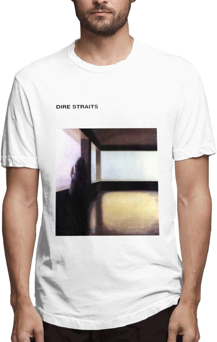 Lerzincser Men Shirt Slightly Elastic Dire Straits Print with Round Neck Short Sleeve T-Shirts Tee