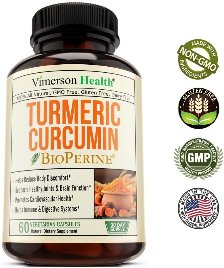 Turmeric Curcumin with BioPerine. Inflammatory Response Support, Antioxidant Properties Supplement with 10 milligrams of Black Pepper for Absorption. Occasional Joint Pain Relief. 60 Capsules: Health & Personal Care