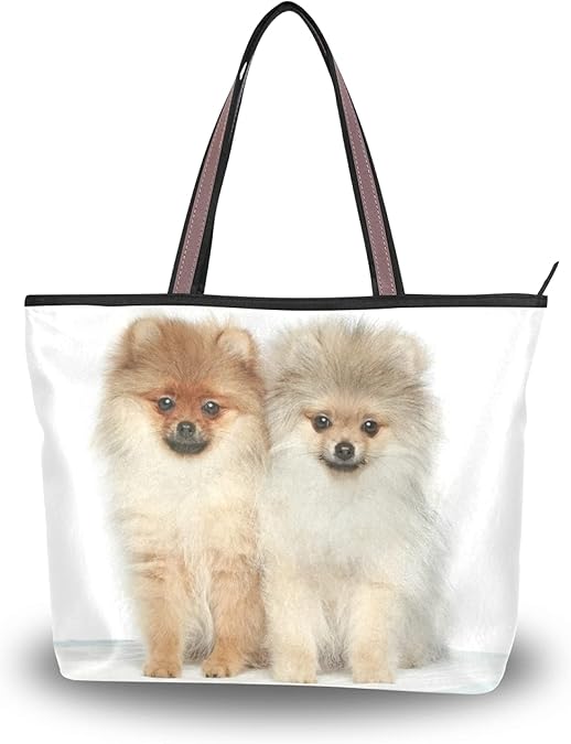 Pomeranian Dog In Basket Light Weight Strap Purse Shopping Shoulder