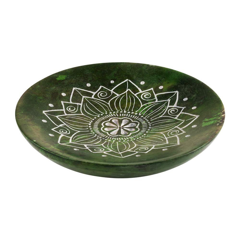 Bitto Incense Stick Holder Incense Cone Holder Incense Burner PANUPA Round Green Made of Fair Trade Softstone Approx. Height 2.5 cm Diameter 12 cm