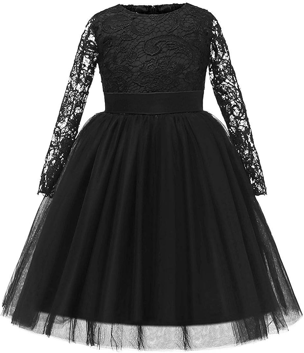 luolandi Long Sleeve Flower Girl Dress Lace Top Tulle Skirt Pageant