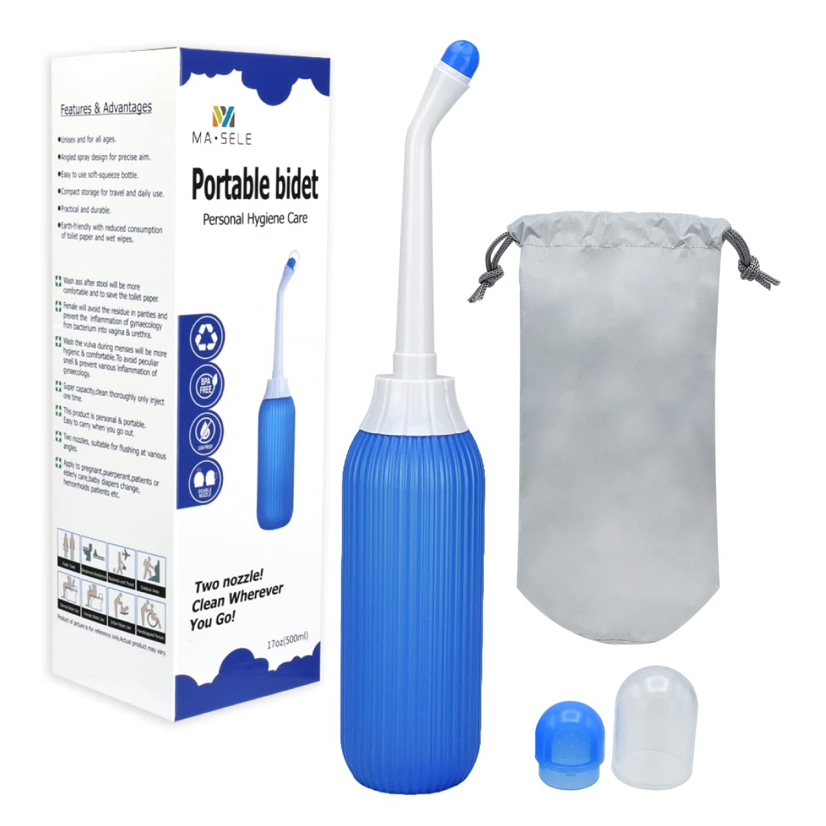 MA・SELE 携帯ビデ おしり洗浄 シャワートイレ 高水圧 全面グリップ 大容量 500ml 軽量 日本語説明書付商品画像