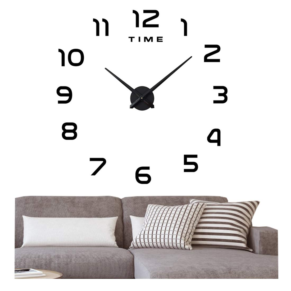 FAS1 Modern DIY Large Wall Clock Big Watch Decal 3D Stickers Mirror Effect Acrylic Wall Clock Home Office Removable Decoration for Living Room - Black (Battery NOT Included)
