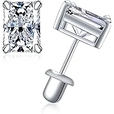 Moissanite Screw Back Earrings Stud - 925 Sterling Silver 4CT Moissanite Earrings Radiant Cut Real Moissan Stud Piercing Hypoallergenic Jewelry Anniversary Valentines Gifts for Women