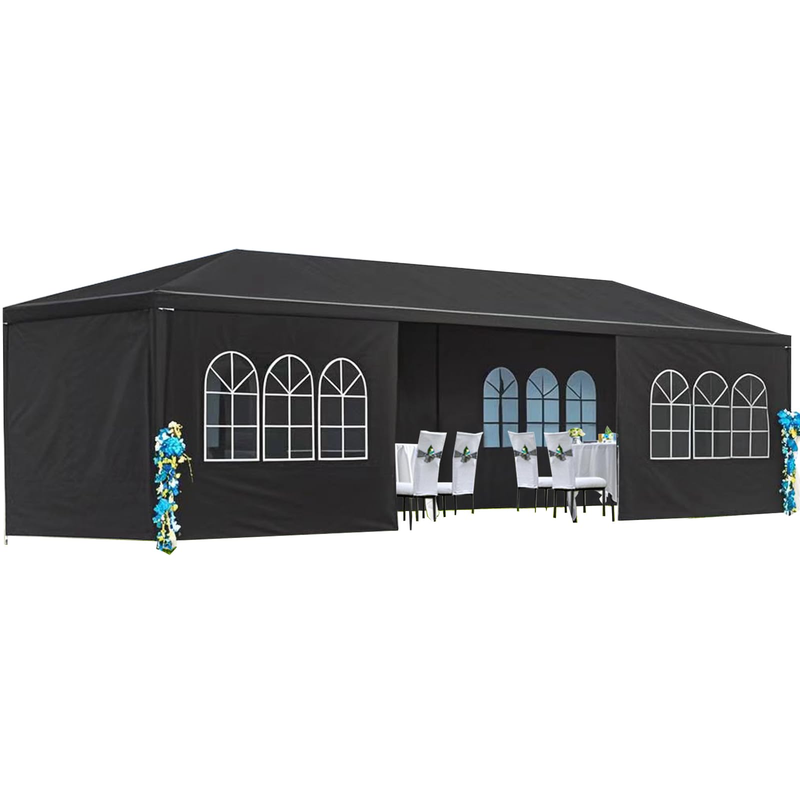 Photo 1 of ***MISSING TENT SELLING AS IS*** 10X30 FT Pop Up Canopy Tent, Outdoor Event Gazebo with 8 Removable Sidewalls, Wind-Resistant Frame & Easy Setup for Receptions, Party, Wedding, Corporate Events, Black