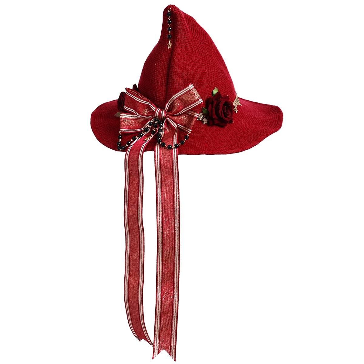 COSDREAMER Women Witch Hat Wool Knit Cap for Halloween Christmas Costume Party (red) — image 1