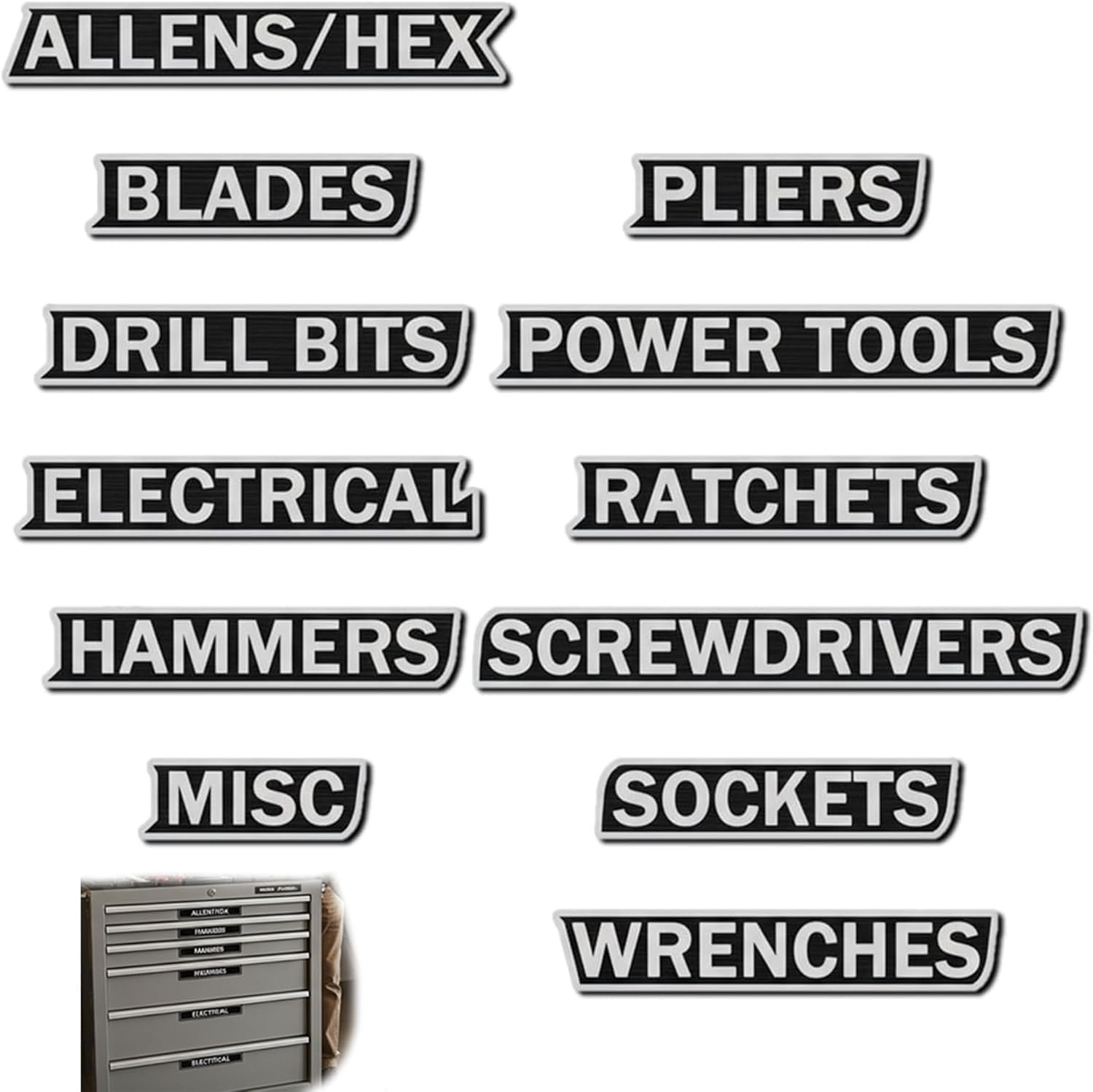 Photo 1 of 12 Pack of Magnetic Toolbox Labels, 3D-Printed Tool Box Labels, General Tool Box Organize Accessories, Reusable Tags for Steel Toolboxes, Carts, Drawers, and Cabinets