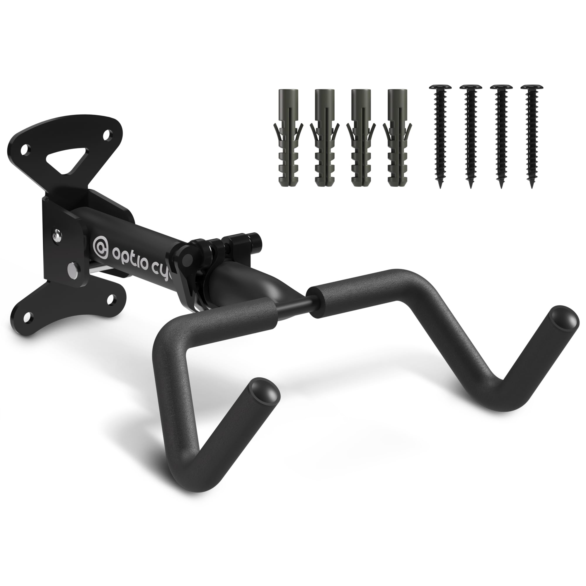 Optio Cycle Wall Mounted Bike Rack Foldable up to 25 kg – Heavy Duty Bike Wall Mount for MTB, Road & E-Bike | Space Saving Bicycle Storage Hanger with Foam Protection for Garage, Flat, Basement