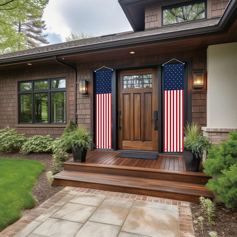 Photo 1 of 1 pair, United States flag banners with couplets, 11.8-inch*70.8 inch banners for activities such as Independence Day in the United States.