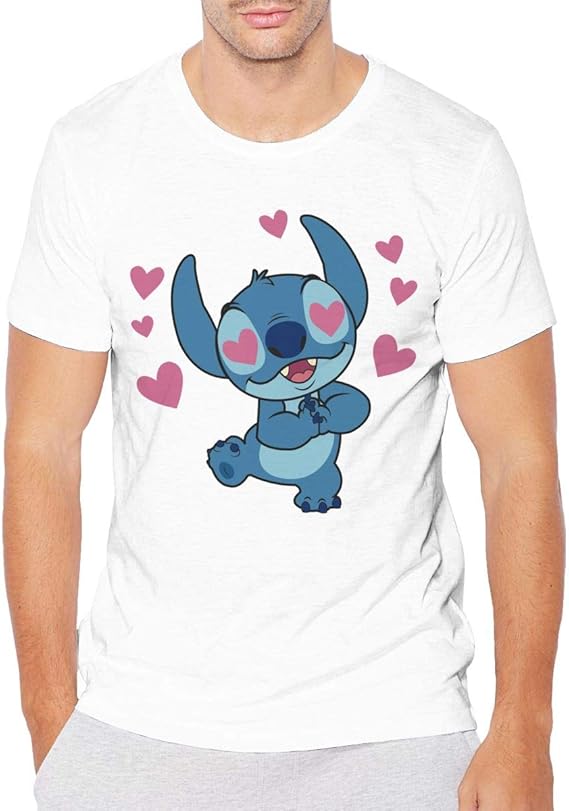 Amazon Co Jp Missy ゆったり メンズ やわらか肌着 ティー Uネック シャツ 半袖 シャツ アメリカ リロ アンド スティッチ アニメ キャラクター 阿呆 イラスト インナー 薄手 カジュアル 涼感シリーズ 普段着 White L 服 ファッション小物