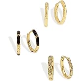 Sonateomber 3 Pairs Small Hoop Earrings for Women Multiple, Cute Gold Tiny Cubic Zirconia Huggie Sterling Silver Ears Cartilage Earrings Jewelry Gift