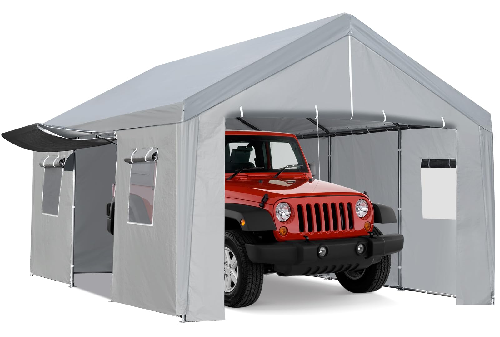 Photo 1 of GarveeLife Carport 10x20FT, Heavy Duty Carport Canopy, Portable Garage with Removable Sidewalls & Doors, Roll Up Mesh Window, PE Waterproof Canopy, Reinforced Steel Pipes Tube Wall Thickness for Cars
