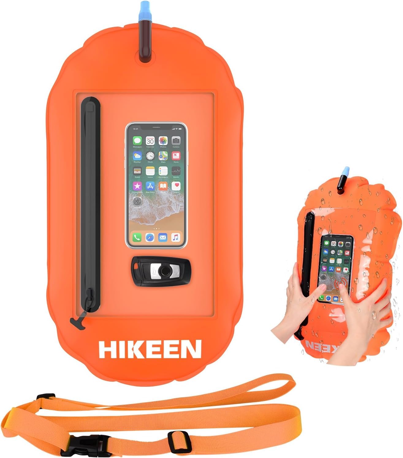 BOOSTEADY Swim Buoy Waterproof Phone Touchscreen Storage Space,Open Water Swimming Float with Adjustable Waist Belt for Open Water Swimmers, Triathletes-Orange — image 1