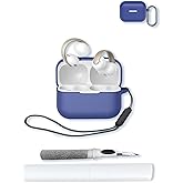 Case for Anker Soundcore AeroClip Open-Ear Clip-On Earbuds,Soft Protective,BOVUGAC Silicone Case Cover with Keychain & Cleaning Kit & Lanyard for Anker Soundcore AeroClip Earbuds-Blue